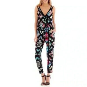 [M]Nicole  by Nicole Miller Black Floral Jumpsuit